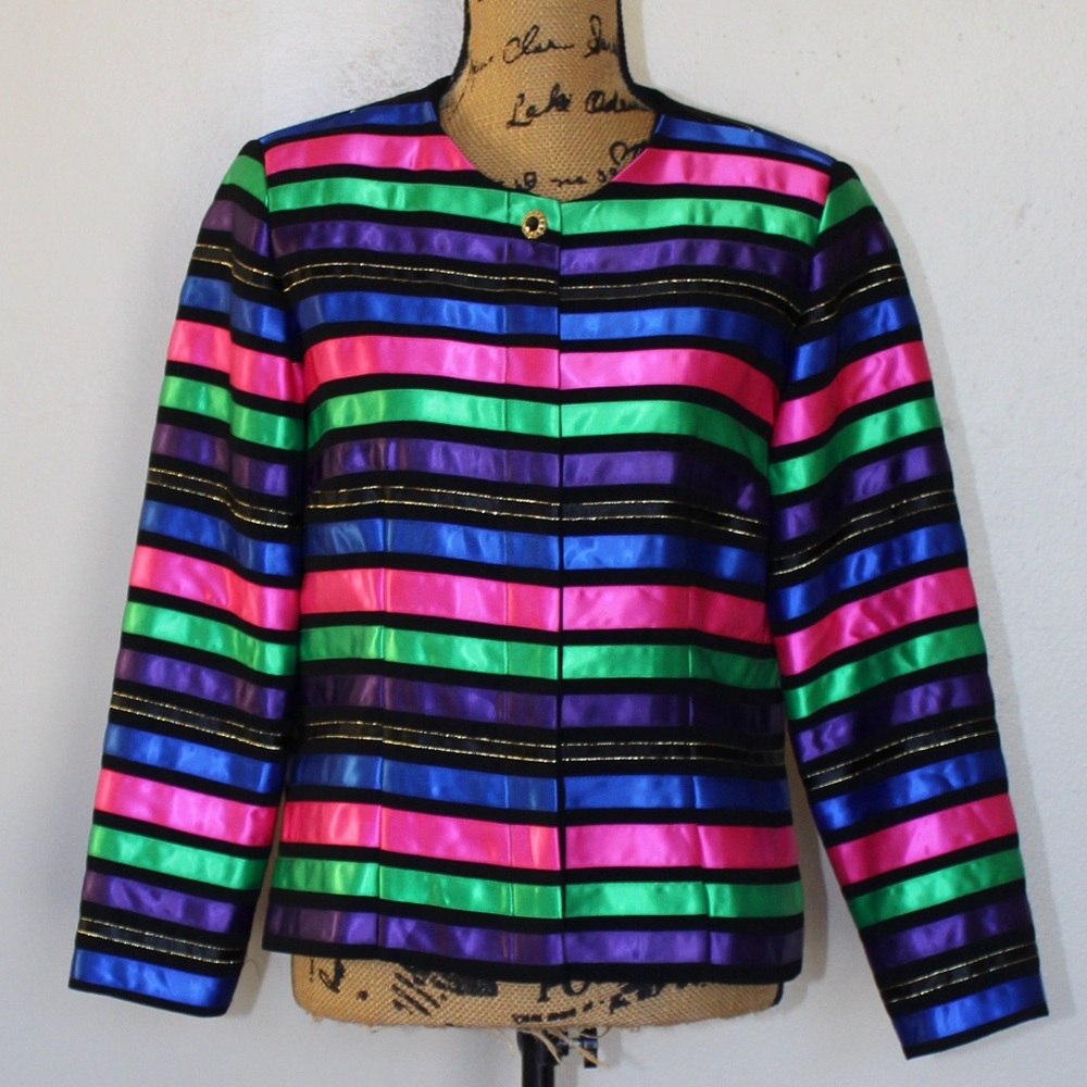 Vintage Appleseed’s Multicolor Rainbow Ribbon Button Jacket Blazer Women’s M P
